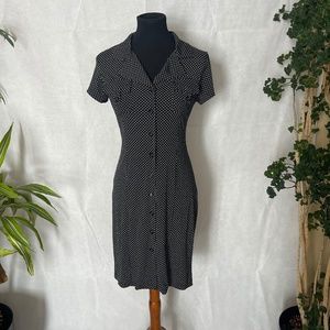 Button up retro dress, black with white polka dots